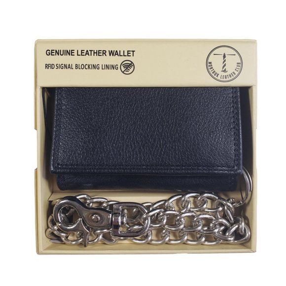 Men's RFID Signal Blocking Motorcycle Wallet with Chain Black - Picture 6 of 12